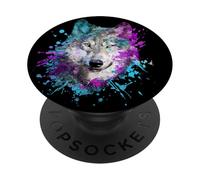 PopSockets Watercolor wolf head painting wolves lover gifts PopSockets PopGrip: Swappable Grip for Phones & Tablets