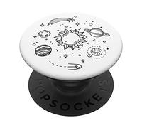 PopSockets Whimsical Space Doodle Sun Moon Planets Stars on White PopSockets PopGrip: Swappable Grip for Phones & Tablets