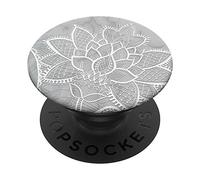 PopSockets White Grey Lotus Mandala Floral Geometric Sacred Yoga Gift PopSockets PopGrip: Swappable Grip for Phones & Tablets