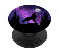 PopSockets Wolf Full Moon Purple Galaxy Astronomy Gift Howling Wolf PopSockets Grip and Stand for Phones and Tablets