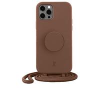 PopSockets x Just Elegance Necklace Case Mobile Phone Case Compatible with iPhone 12 Pro Max 6.7 Inch PopSockets with Removable Cord Finger Holder Brown Sugar