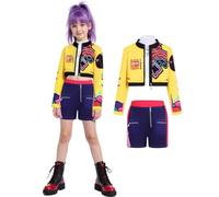 Popstar Rumi Costume Children's Kpop Demon Costume for Girls, 3-Piece Demon Cosplay Hunters Costumes Outfit with Jacket, Top and Shorts, Urban Dancer Fancy Dress for Halloween, Carnival and Stage