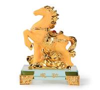 PopTop Brass BRASSTAR Golden Resin Feng Shui Frosted Horse with Glass Base Success Statue Chinese Zodiac Home Office Table Decor Figurine Gift Collection PTZY106