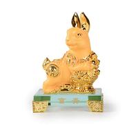 PopTop Brass Golden Resin Chinese Zodiac Rabbit Statue Feng Shui Home Office Table Top Decor Figurine Gift Collection PTZY103