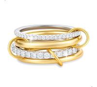 PopTopping 18K Gold Plated Stackable Rings Silver And Gold Stackable Ring Set For Women Cubic Zirconia Stacking Rings For Wedding Engagement Birthday Valentine's Day Mother's Day Gift, 6, Metal, Cubic