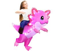 Poptrend Inflatable Axolotl Costume for Adult, Halloween Luminous LED Axolotl Blow Up Costume Ride on Axolotl Costumes for Men Women Cosplay Party (Kids)