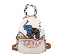 POPUCT Cotton Boho Small Backpack Fashion Hand Knitting Mini Chest Bag for Women(Grey/Elephant)