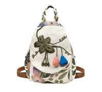 POPUCT Cotton Boho Small Backpack Fashion Hand Knitting Mini Chest Bag for Women (grey/gourd)