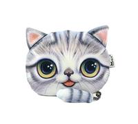 POPUCT Cute Lifelike 3D Cat Face Bag Zipper Case Coin Money Purse (C)