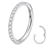 Popuhoops 16g 7mm Clear CZ Nose Ring Hoop 316L Surgical Steel Seamless Silver Septum Ring Clicker Cartilage Earring Ear for Women Men Helix Rook Lobe Conch Tragus Daith Hinged Piercing Jewelry