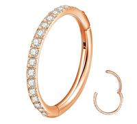 Popuhoops 16g 8mm Clear CZ Nose Ring Hoop 316L Surgical Steel Seamless Rose Gold Septum Ring Clicker Cartilage Earring Ear for Women Men Helix Rook Lobe Conch Tragus Daith Hinged Piercing Jewelry