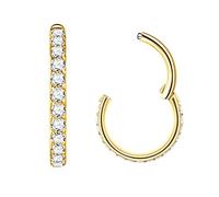 Popuhoops 16g Hoop Nose Rings with Zircon CZ 6mm 16 Gauge Nose Ring Hoop Gold Septum Clicker Jewellery 316L Surgical Steel Body Piercing for Cartilage Earring Helix Ear Lobe Daith Rook Conch Tragus