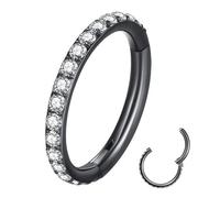 Popuhoops 18g 7mm Clear CZ Nose Ring Hoop 316L Surgical Steel Seamless Black Septum Ring Clicker Cartilage Earring Ear for Women Men Helix Rook Lobe Conch Tragus Daith Hinged Piercing Jewelry