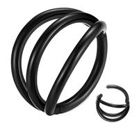 Popuhoops 18G 9mm Black Triple Hoop Nose Ring 316L Surgical Steel Segment Rings 18 Gauge Seamless Hinged Cartilage Helix Rook Tragus Conch Clicker Ear Earring Piercing Lip Ring