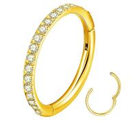 Popuhoops 18g 9mm Clear CZ Nose Ring Hoop 316L Surgical Steel Seamless Gold Septum Ring Clicker Cartilage Earring Ear for Women Men Helix Rook Lobe Conch Tragus Daith Hinged Piercing Jewelry