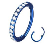 Popuhoops 20g 6mm Clear CZ Nose Ring Hoop 316L Surgical Steel Seamless Blue Septum Ring Clicker Cartilage Earring Ear for Women Men Helix Rook Lobe Conch Tragus Daith Hinged Piercing Jewelry