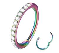 Popuhoops 20g 6mm Clear CZ Nose Ring Hoop 316L Surgical Steel Seamless Rainbow Septum Ring Clicker Cartilage Earring Ear for Women Men Helix Rook Lobe Conch Tragus Daith Hinged Piercing Jewelry