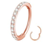 Popuhoops 20g 7mm Clear CZ Nose Ring Hoop 316L Surgical Steel Seamless Rose Gold Septum Ring Clicker Cartilage Earring Ear for Women Men Helix Rook Lobe Conch Tragus Daith Hinged Piercing Jewelry
