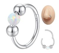 Popuhoops 20G 7mm Opal Hoop Nose Ring - 316L Surgical Steel - Unisex - Clicker Closure - Single Piece