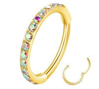 Popuhoops 20g 9mm Rainbow CZ Nose Ring Hoop 316L Surgical Steel Seamless Gold Septum Ring Clicker Cartilage Earring Ear for Women Men Helix Rook Lobe Conch Tragus Daith Hinged Piercing Jewelry