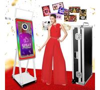 Popular 40" Magic Mirror Photo Booth with Square Fill Light,Flight Case and 21.5'' Touch Screen Selfie Photobooth Machine for Wedding (White,40Inch)
