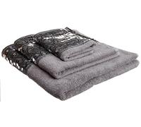 Popular Bath Sinatra Modern Bathroom Towel Set 3 Piece Bath, Hand and Wash Towel Luxury Contemporary Decor Bling, Soft, Plush and Highly Absorbent, Silver