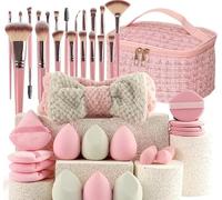 Popular Choice 40pcs of pink beauty & Makeup kit, the set includes a multi-size soft brush, a variety of eggs, a portable large-capacity travel makeup bag, and a full set of pink celebrity Kit