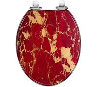 Popular Decorative Round Modern Red Gold Marble Vein Resin Toilet Seat, Quiet Close Quick Release Hinges, Easy to Install, with Cover, Style 3
