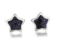Popular fashion S925 silver needle geometric purple clay starry sky stud earrings, personalized Korean version black five-pointed star earrings for both men and women, S, Obsidian