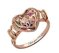 Popular for Mom Jewelry Pattern Gifts Heart Hollow Shaped Zircon Jewelry Rings 4 Finger Ring (Rose Gold, 11)