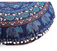 Popular Handicrafts Floor Pillow Cushion Cover - Hippie Elephant Mandala Cover Large Cotton - Pouf Cover Round Bohemian Yoga Decor, 32" Chain Blue Turqouise