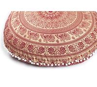 Popular Handicrafts Floor Pillow Cushion Cover - Hippie Elephant Mandala Cushion Cover Large Cotton - Pouf Cover Round Bohemian Yoga Decor, 32" Maroon Gold