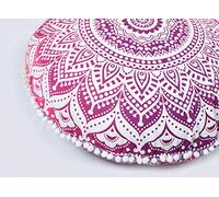 Popular Handicrafts Floor Pillow - Hippie Mandala Cushion Large with Pom Poms Soft Particles - Pouf Cover Round Bohemian Yoga Decor, 32" Pink Purple