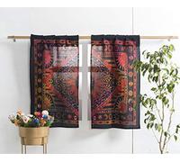 Popular Handicrafts Indian Burning Sun Hippie Mandala Kitchen Window Curtains - Gypsy Tye Dye Bohemian Sun Moon Beautiful Drapery Bedroom Living Room Balcony Valance Panels Golden
