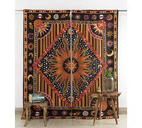 Popular Handicrafts Indian Burning Sun Hippie Mandala Window Curtains - Gypsy Bohemian Sun Moon Beautiful Drapery Bedroom Living Room Balcony Valance Panels Golden