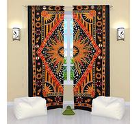 Popular Handicrafts Indian Burning Sun Hippie Mandala Window Curtains - Gypsy Bohemian Sun Moon Beautiful Drapery Bedroom Living Room Balcony Valance Panels Golden