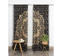 Popular Handicrafts Indian Hippie Bohemian Beautiful Ombre Color Mandala Curtain Panels Black Gold