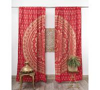 Popular Handicrafts Indian Hippie Bohemian Beautiful Ombre Color Mandala Curtain Panels Red Gold