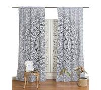 Popular Handicrafts Printed Curtains Panels Set of 2 Indian Hippie Bohemian Beautiful Elephant Mandala Curtain Panels Black and White 42x100 Inch