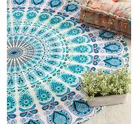 Popular Handicrafts Round Tapestry Wall Hanging Ombre Hippie Mandala Bohemian Hippy Intricate Indian Tapestries Tablecloth 50 Inches (127cm) Teal & Blue on White