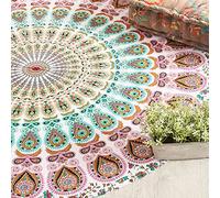 Popular Handicrafts Round Tapestry Wall Hanging Ombre Hippie Mandala Bohemian Hippy Intricate Indian Tapestries Tablecloth 50 Inches (127cm) Brown on White