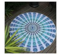 Popular Handicrafts Round Tapestry Wall Hanging Ombre Hippie Mandala Bohemian Hippy Intricate Indian Tapestries Tablecloth 70 Inches,(178cm) Blue on White