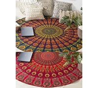 Popular Handicrafts Set of 2 Round tapestry Indian Peacock Mandala Beach Throw Tapestry Wall Hanging Hippy Boho Gypsy Cotton Tablecloth, Round Yoga-Picnic sheet