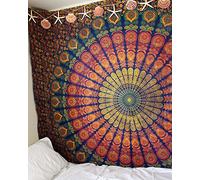 Popular Handicrafts Tapestry Wall Hanging Hippie Mandala Bohemian Hippy Psychedelic Design Indian Tapestries Bedspread54x82 Inches (140cm x 210cm) White Multicolor