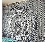 Popular Handicrafts Tapestry Wall Hanging Hippie Ombre Mandala Bohemian Hippy Psychedelic Design Indian Tapestries Bedspread 54 x 82 Inches (140cm x 210cm) Black Grey
