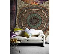 Popular Handicrafts Wall Hanging Tapestry For Bedroom Hippie Mandala Bohemian Psychedelic Intricate Floral Design Indian Bedspread Magical Thinking Tapestry 84x54 Inches,(215x140cms) Green Orange