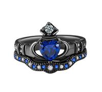 Popular Lady Holds Sapphire Heart Shaped Crown Rings Jewelry Accessory Gifts Size 5 to 12 14 Piece Ring (Blue, 6)
