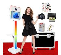 Popular Photo Booth Machine with 15.6'' Touch Screen with Printer and Camera, Magic Mirror DSLR Photobooth, Foto box for Taking Selfies, Wedding and Party (White,Full Set)