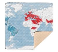 Population Density Map Style World Map Wallpaper Large Sturdy Baby Play Mat for Indoor Outdoor One-Piecing Baby Play Tummy Time Mat for Baby Toddler Infant, 50'' x 50''