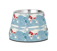 Population Density Map Style World Map Wallpaper Raised Pets Water Bowl Enhanced Stainless Steel Pets Water Bowls for Slow Feed Dogs Whisker Friendly